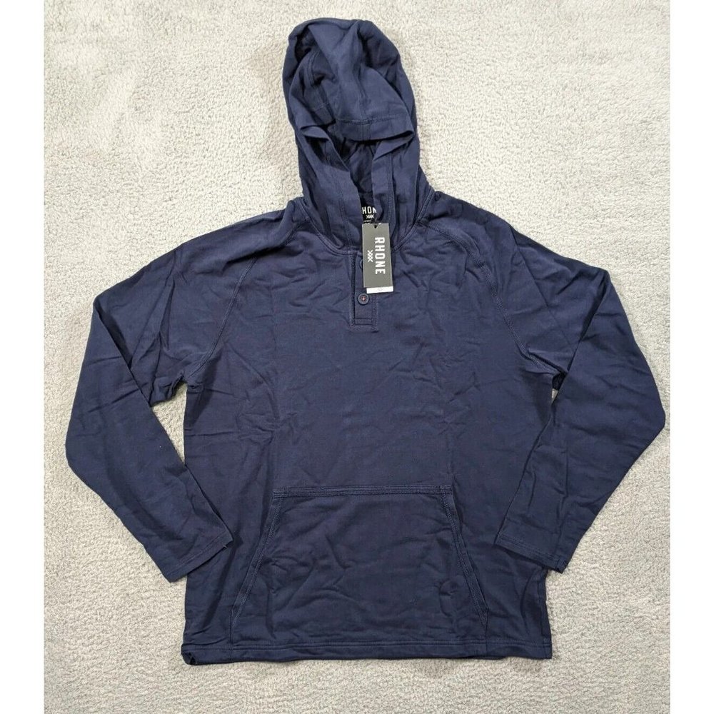 Rhone Bolinas Beach Poncho Hoodie Mens Large Blue Cotton Stretch Pullover Henley